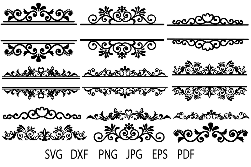 Floral Vintage Frames, Ornamental Split Frame SVG, Flourish - So Fontsy