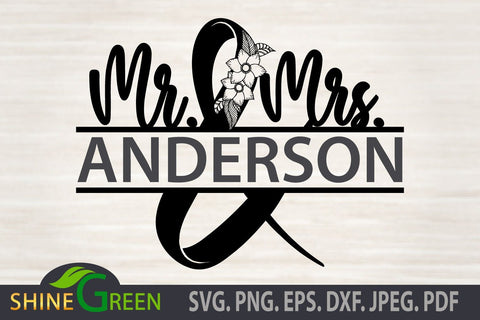 Floral Wedding Monogram SVG - Mr and Mrs - Family Monogram Frame SVG Shine Green Art 