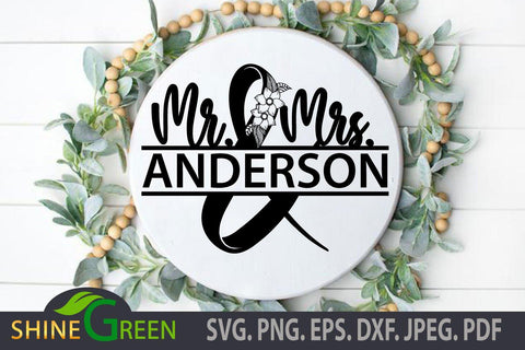 Floral Wedding Monogram SVG - Mr and Mrs - Family Monogram Frame SVG Shine Green Art 