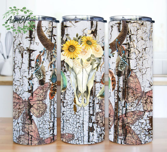 Floral Western Tumbler Wrap, Cowgirl Bull Cow Skull Seamless Country Sublimation Designs Downloads,Skinny 20oz png, sunflower scull png Sublimation AdriOP 
