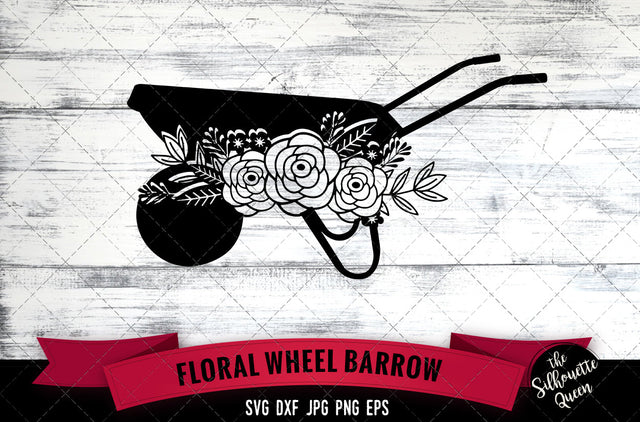 Floral Wheelbarrow Vector Silhouette File SVG Loveleen Kaur 