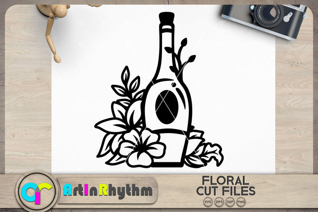Floral Wine bottle SVG, Champagne bottle SVG SVG Artinrhythm shop 