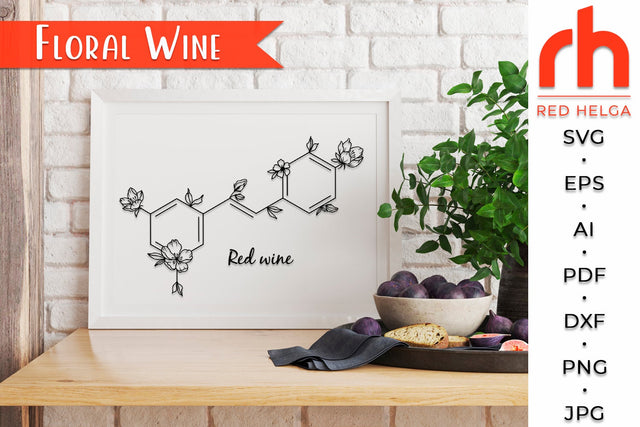 Floral Wine SVG - Flower Molecule Cut File SVG RedHelgaArt 