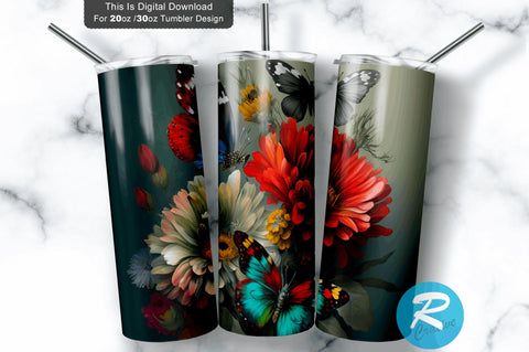 FLoral with butterflies 20 oz / 30 oz Tumbler PNG Sublimation Regulrcrative 