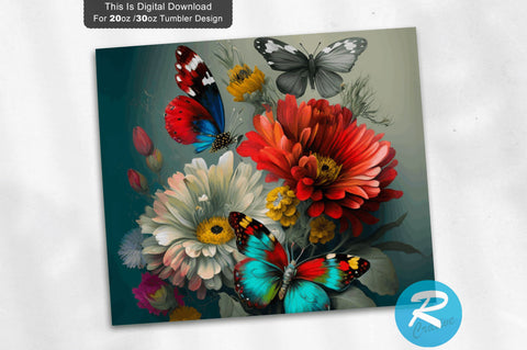 FLoral with butterflies 20 oz / 30 oz Tumbler PNG Sublimation Regulrcrative 