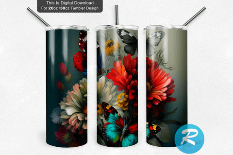 FLoral with butterflies 20 oz / 30 oz Tumbler PNG Sublimation Regulrcrative 