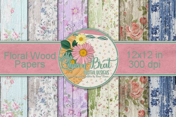Floral Wood Background Pack 1 Digital Pattern QueenBrat Digital Designs 