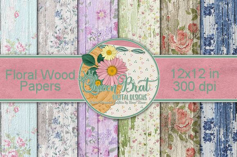 Floral Wood Background Pack 1 Digital Pattern QueenBrat Digital Designs 