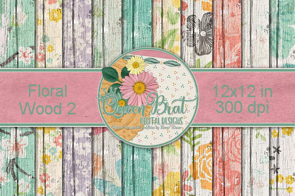 Floral Wood Background Pack 2 Digital Pattern QueenBrat Digital Designs 
