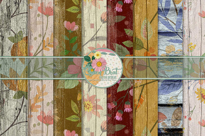 Floral Wood Background Pack 3 Digital Pattern QueenBrat Digital Designs 