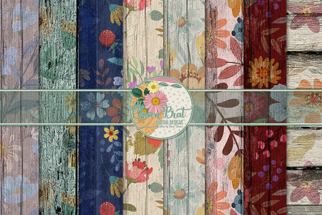 Floral Wood Background Pack 4 Digital Pattern QueenBrat Digital Designs 