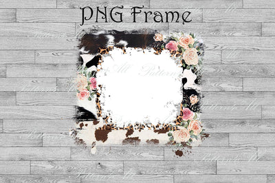 Floral Wooden Frame,Leopard Cowhide PNG Sublimation Designs Shabby Distressed Rustic Cow Spots Leopard Background PNG, Digital Download Sketch DESIGN ArtStudio 