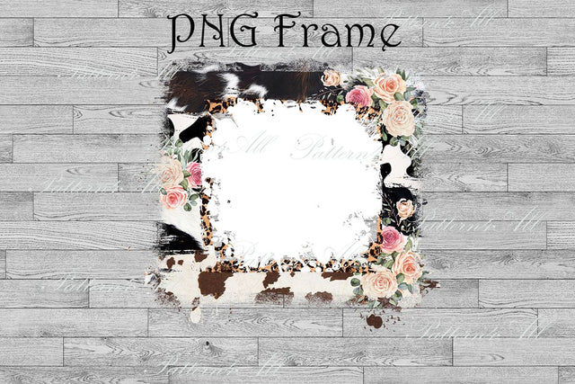 Floral Wooden Frame,Leopard Cowhide PNG Sublimation Designs Shabby Distressed Rustic Cow Spots Leopard Background PNG, Digital Download Sketch DESIGN ArtStudio 