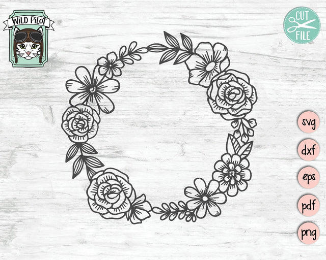 Floral Wreath Monogram Frame SVG Cut File SVG Wild Pilot 