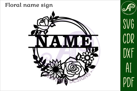 Floral wreath Name sign svg laser cut template SVG APInspireddesigns 