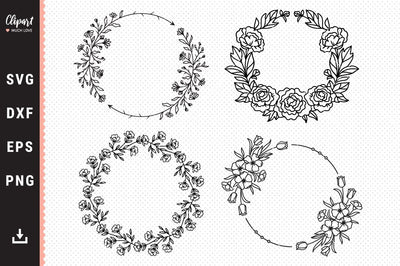 Floral Wreath Svg Bundle, Laurel wreath Svg, Dxf, Wedding wreath Cut File SVG ClipartMuchLove 