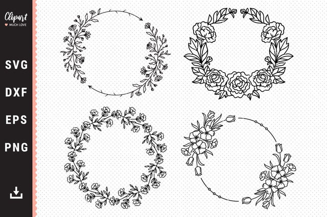 Floral Wreath Svg Bundle, Laurel wreath Svg, Dxf, Wedding wreath Cut File SVG ClipartMuchLove 