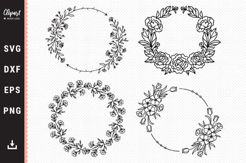 Floral Wreath Svg Bundle, Laurel wreath Svg, Dxf, Wedding wreath Cut File SVG ClipartMuchLove 