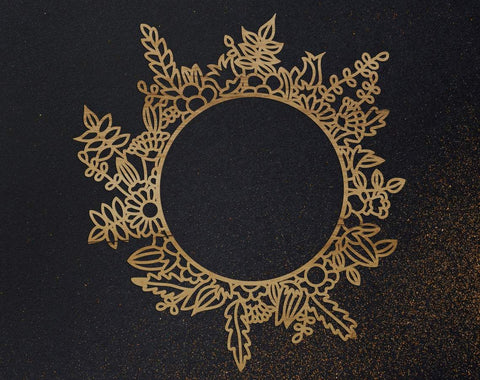 Floral wreath svg, dxf files for plasma, cnc files for wood, monogram frame svg, floral frame, flourish svg, flower wreath clipart SVG CutLeafSvg 