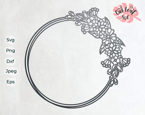 Floral wreath svg, dxf files for plasma, cnc files for wood, monogram frame svg, hoop wreath, flourish svg, flower wreath clipart SVG CutLeafSvg 