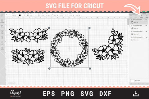 Floral wreath SVG, Flower border SVG, Flower Corner SVG, DXF, PNG SVG ClipartMuchLove 