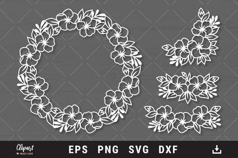 Floral wreath SVG, Flower border SVG, Flower Corner SVG, DXF, PNG SVG ClipartMuchLove 