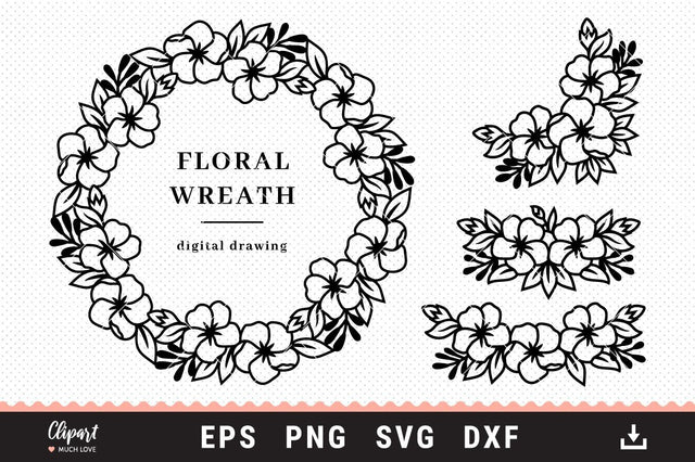 Floral wreath SVG, Flower border SVG, Flower Corner SVG, DXF, PNG SVG ClipartMuchLove 