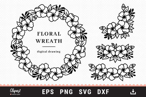 Floral wreath SVG, Flower border SVG, Flower Corner SVG, DXF, PNG SVG ClipartMuchLove 
