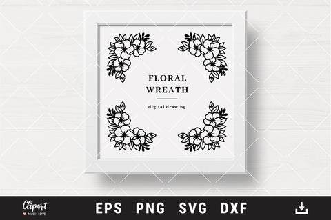 Floral wreath SVG, Flower border SVG, Flower Corner SVG, DXF, PNG SVG ClipartMuchLove 