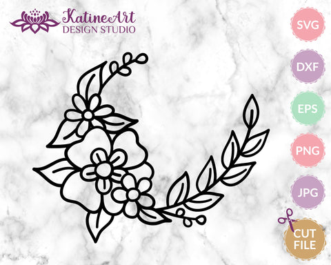 Floral wreath svg, flower svg, floral frame svg, flower wreath svg, flower border svg, floral monogram svg, leaf border svg, Flower frame svg, floral frame svg, flower border svg, floral border svg, frame svg, border svg, branch svg, leaf border svg SVG KatineDesign 