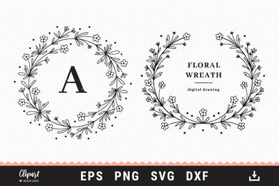 Floral wreath Svg, Laurel wreath Svg, Family monogram, Farmhouse sign SVG, DXF SVG ClipartMuchLove 