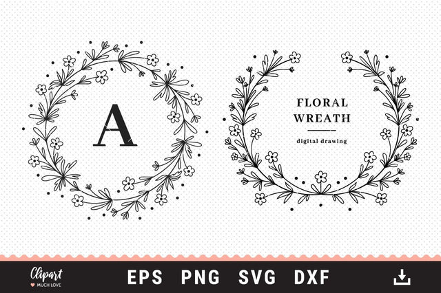 Floral wreath Svg, Laurel wreath Svg, Family monogram, Farmhouse sign SVG, DXF SVG ClipartMuchLove 