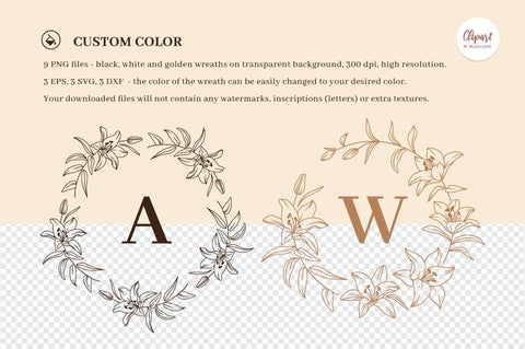 Floral wreath svg, Lily branch wreath monogram SVG ClipartMuchLove 