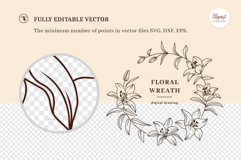 Floral wreath svg, Lily branch wreath monogram SVG ClipartMuchLove 