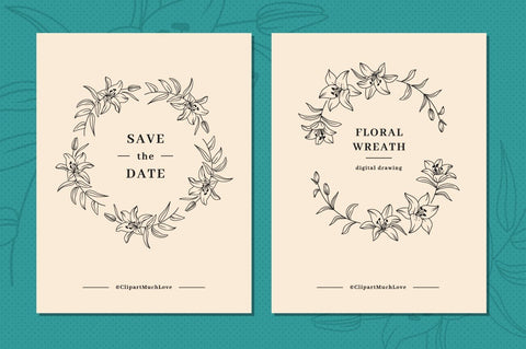 Floral wreath svg, Lily branch wreath monogram SVG ClipartMuchLove 