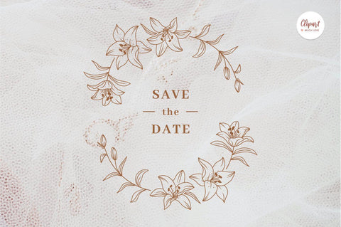 Floral wreath svg, Lily branch wreath monogram SVG ClipartMuchLove 