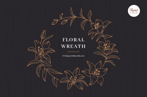 Floral wreath svg, Lily branch wreath monogram SVG ClipartMuchLove 