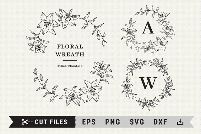 Floral wreath svg, Lily branch wreath monogram SVG ClipartMuchLove 