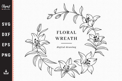 Floral wreath SVG, Lily monogram SVG, Wedding wreath SVG, DXF, PNG SVG ClipartMuchLove 