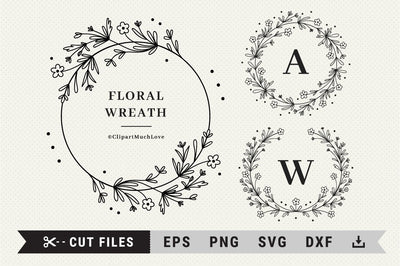 Floral wreath SVG, Wildflower SVG, Wreath monogram SVG, DXF, Cricut, Silhouette SVG ClipartMuchLove 
