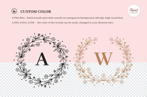 Floral wreath SVG, Wildflower SVG, Wreath monogram SVG, DXF, Cricut, Silhouette SVG ClipartMuchLove 
