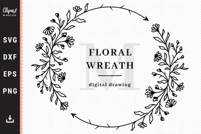 Floral wreath svg, Wildflowers family monogram SVG, DXF, PNG. Wedding wreath cut files SVG ClipartMuchLove 