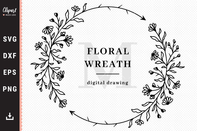 Floral wreath svg, Wildflowers family monogram SVG, DXF, PNG. Wedding wreath cut files SVG ClipartMuchLove 