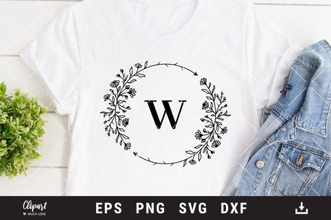 Floral wreath svg, Wildflowers family monogram SVG, DXF, PNG. Wedding wreath cut files SVG ClipartMuchLove 