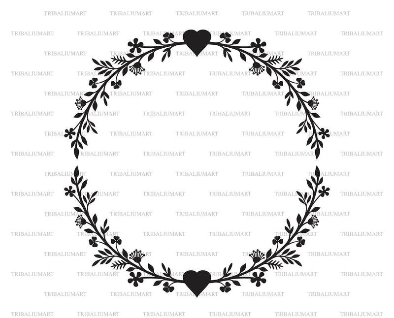 Floral Wreath with Heart (flower circle). Cut files for Cricut. Clip ...