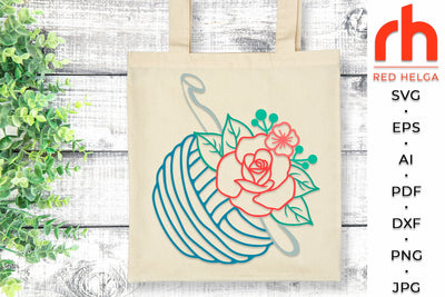 Floral Yarn Ball SVG - Flower Yarn Ball Cut File SVG RedHelgaArt 