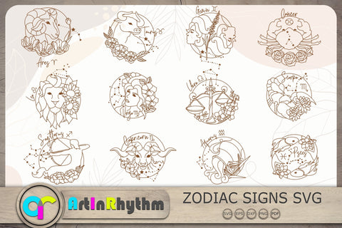 Floral Zodiac Signs Svg, Zodiac Svg Bundle, Astrology Svg, Constellation Svg SVG Artinrhythm shop 