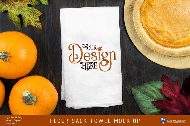 Flour Sack Kitchen Towel mockup for Fall / Thanksgiving Mock Up Photo Mae Middleton Studio 