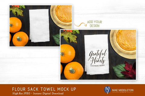 Flour Sack Kitchen Towel mockup for Fall / Thanksgiving Mock Up Photo Mae Middleton Studio 