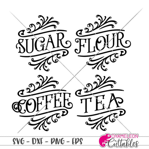 Flour - Sugar - Tea - Coffee - vintage canister design - Farmhouse - SVG SVG Chameleon Cuttables 